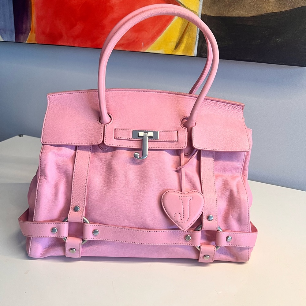 Juicy Couture Pink Y2K Vintage Leather Bag with Heart Charm